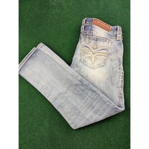Rock Revival Julee Easy Skinny Jeans Women 30 Light Wash Distressed Fleur De Lis